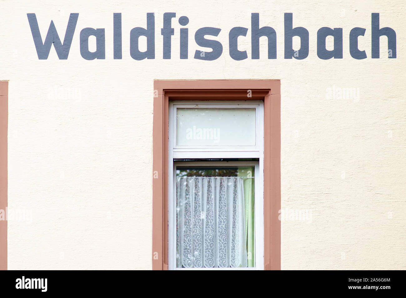 The bright wall of the station building of the city Waldfischbach. Stock Photo