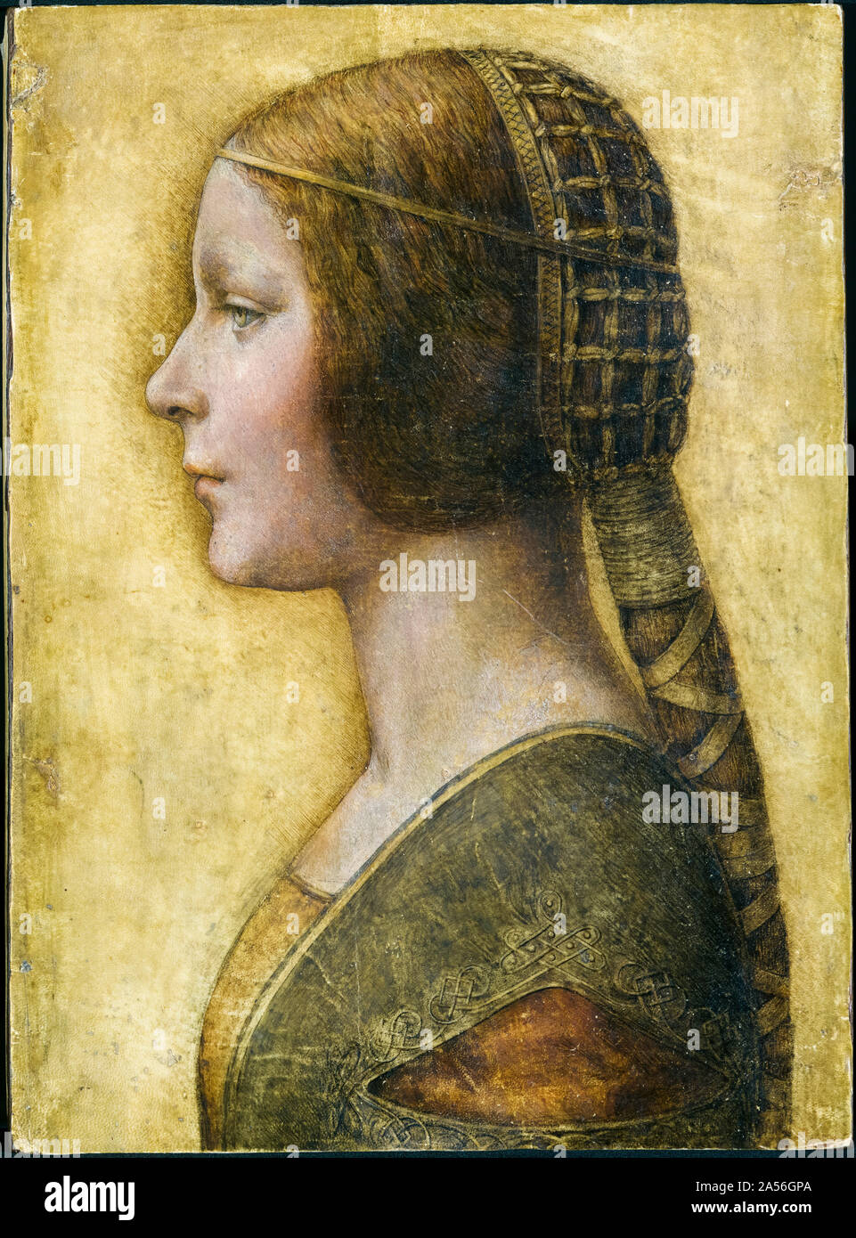 Leonardo Da Vinci, La Bella Principessa, (Portrait of a Young Fiancee),  painting, 1490-1500 Stock Photo