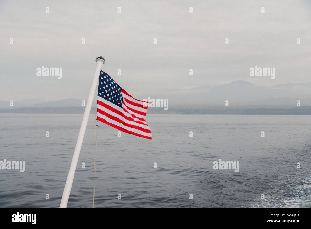 American flag on the waterways Stock Photo