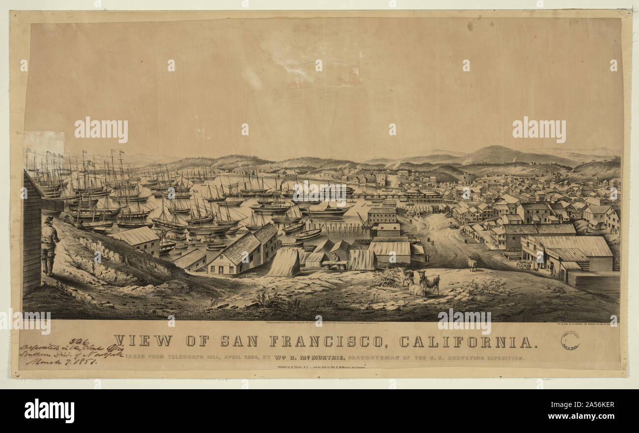 View of San Francisco, California: taken from Telegraph Hill, April 1850, by Wm. B. McMurtrie, draughtsman of the U.S. Surveying Expedition Stock Photo