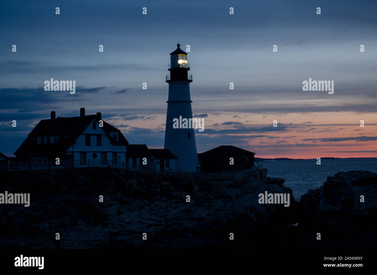 Lighthouses on coast of Maine in different weather patterns Stock Photo