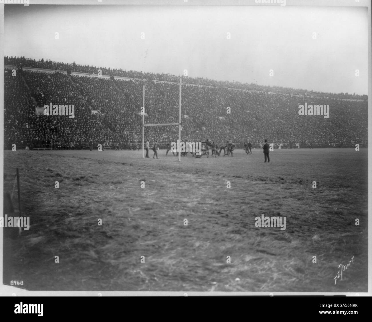 View of football game from end zone in large stadium Stock Photo Alamy