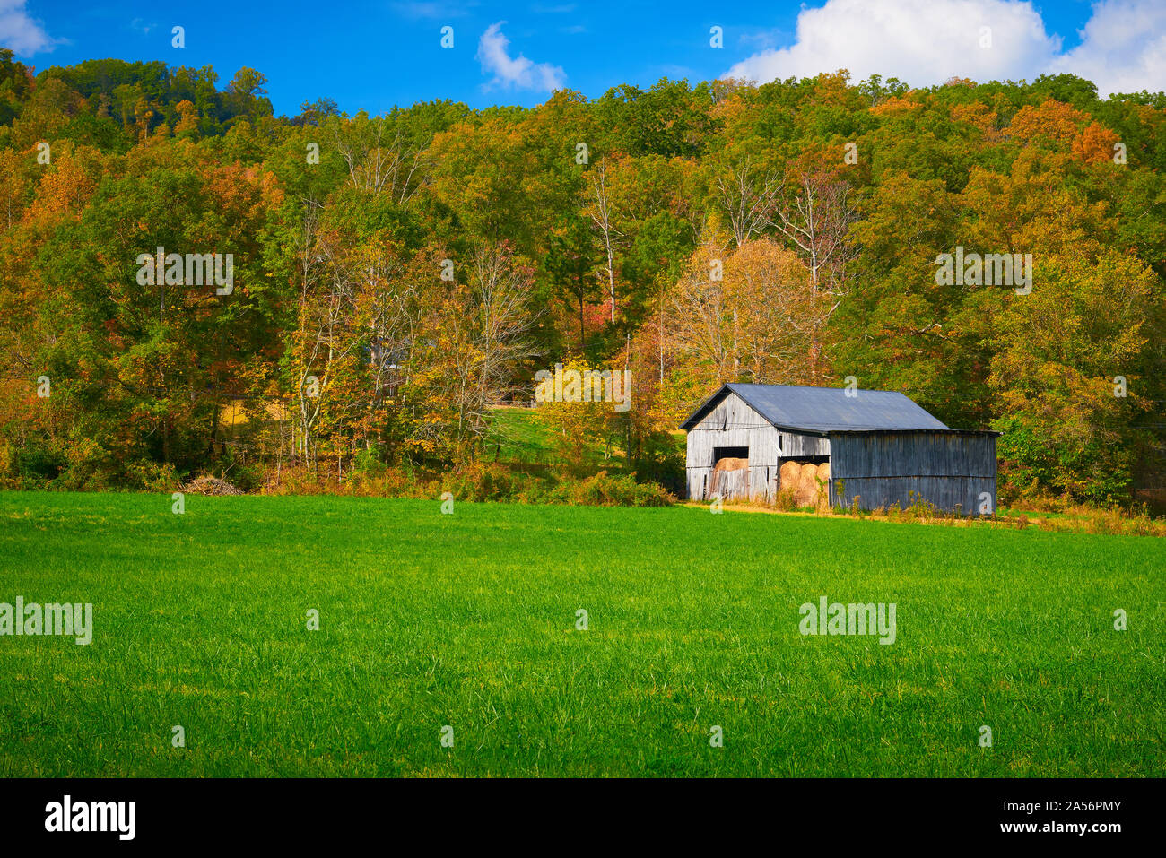 Hay Barn in an Open Field Stock Photo