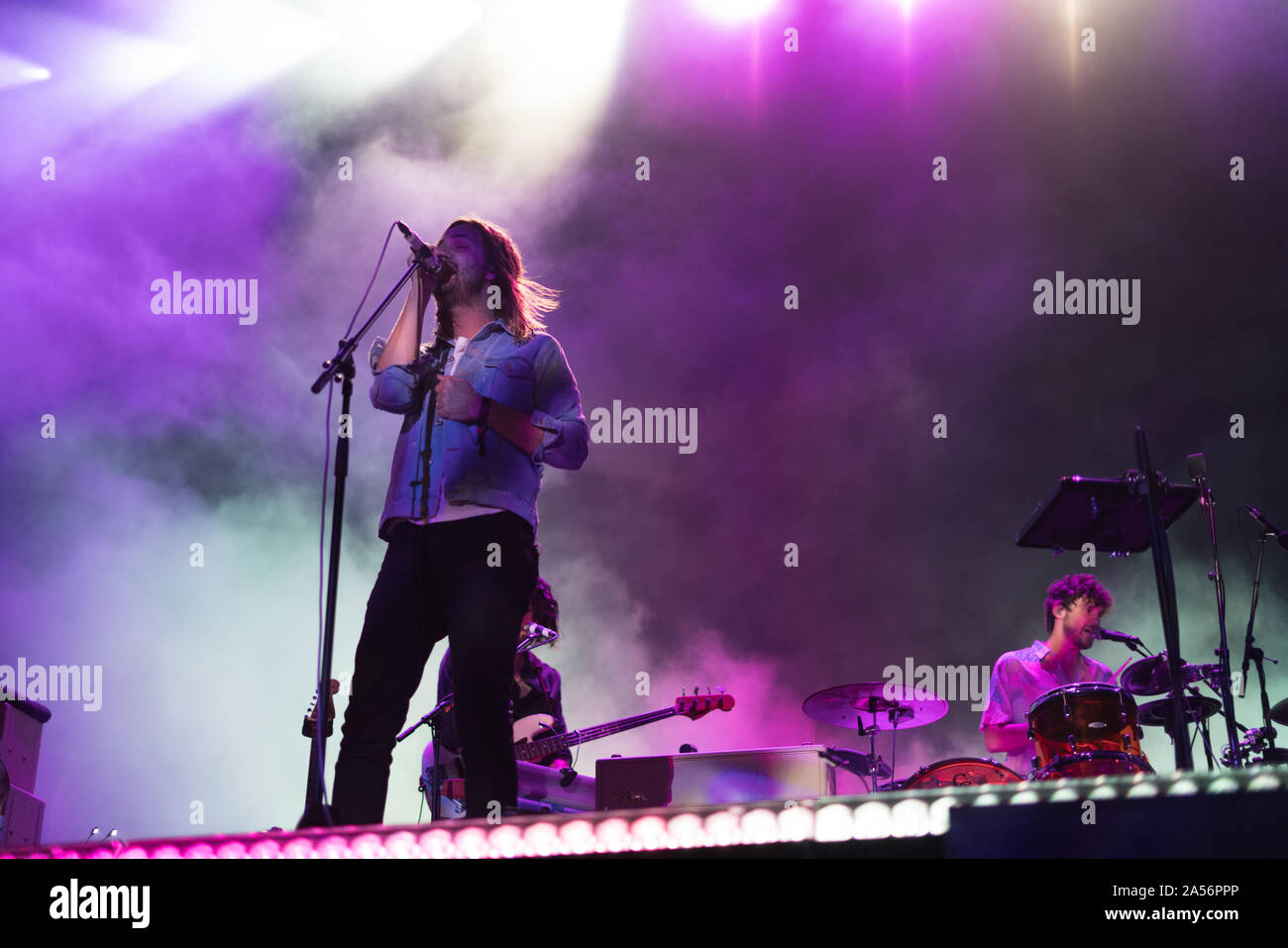 Denmark, Aarhus - June 6, 2019. The Australian musical project Tame Impala  performs a live concert during the Danish music festival Northside 2019 in  Aarhus. Here guitarist and musician Kevin Parker is