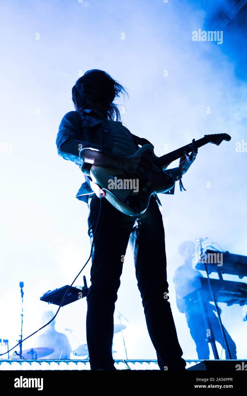 Denmark, Aarhus - June 6, 2019. The Australian musical project Tame Impala performs a live concert during the Danish music festival Northside 2019 in Aarhus. Here guitarist and musician Kevin Parker is seen live on stage. (Photo credit: Gonzales Photo - Joe Miller). Stock Photo