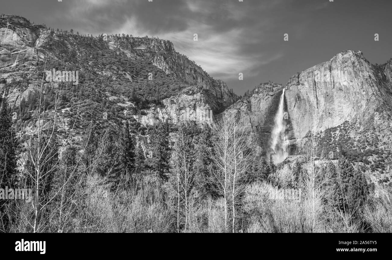 Yosemite Falls B&W. Stock Photo