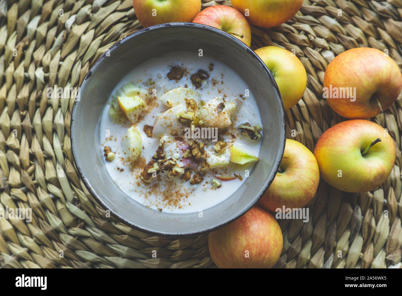 Morning breakfast. Yogurt, granola and fruit. Healthy eating concept
