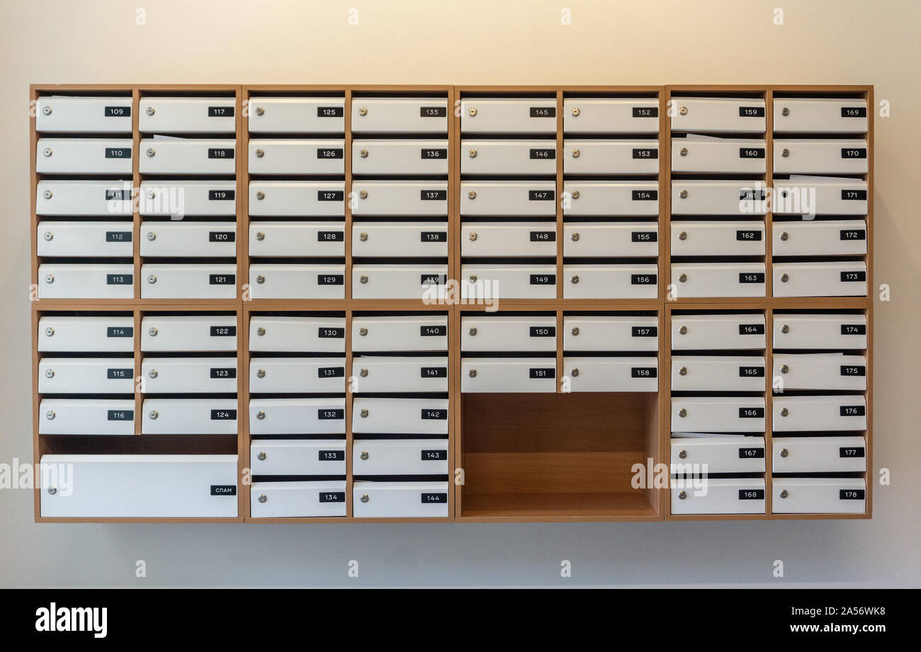 Mailboxes for letters in an apartment building Stock Photo Alamy