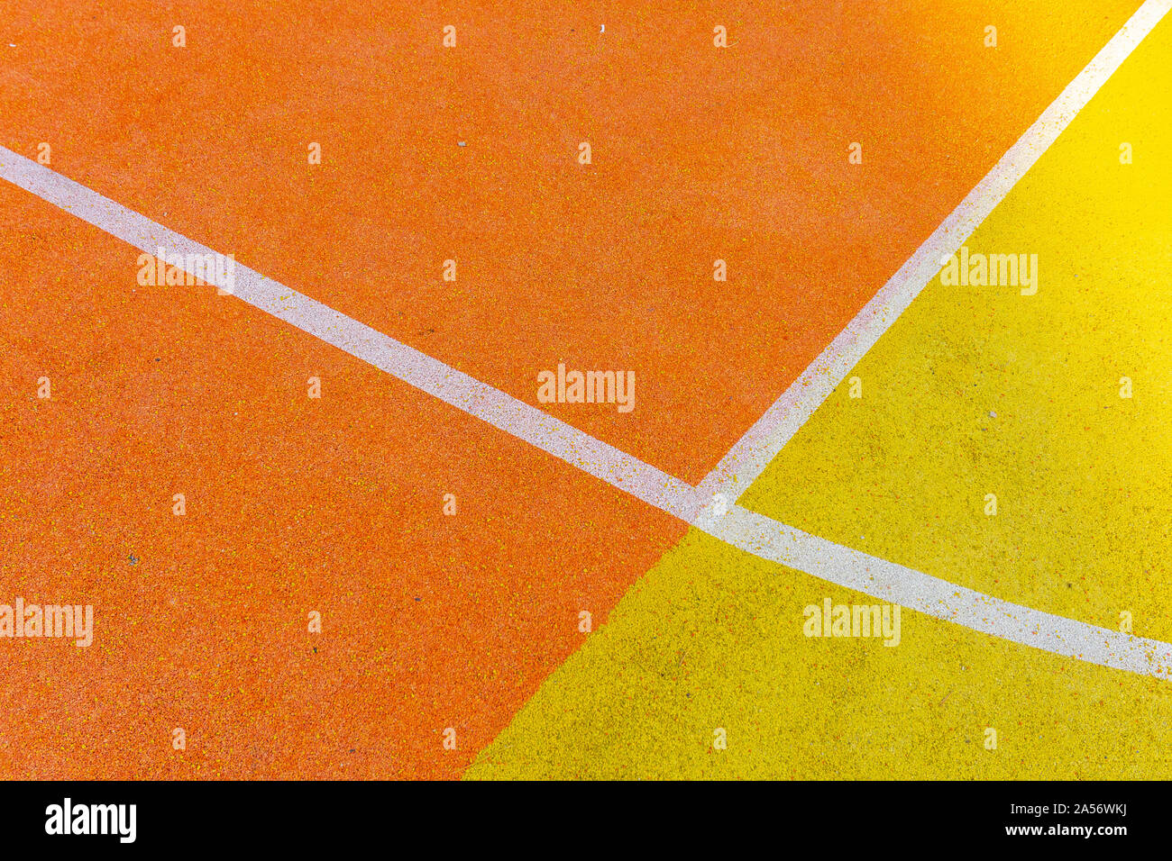 Sports ground with artificial color coating and markings for sports