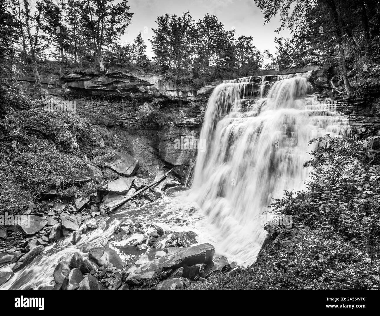 Brandywine Falls, B&W. Stock Photo