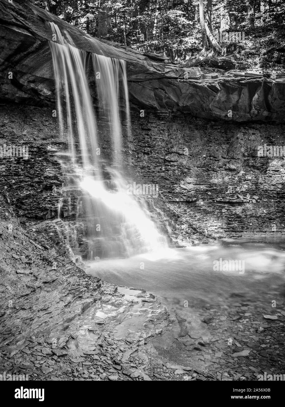 Blue Hen Falls, B&W. Stock Photo