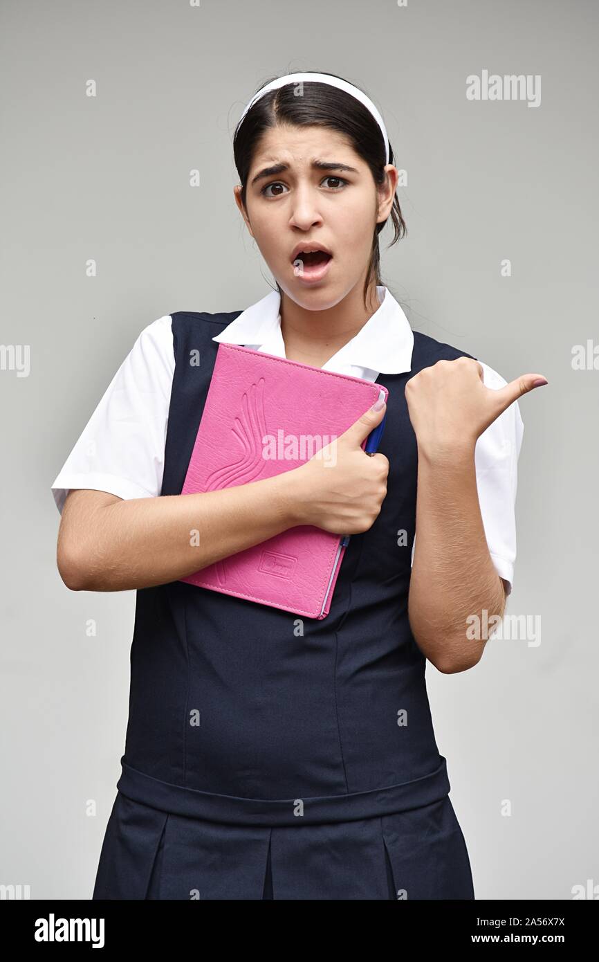 Catholic Colombian Girl Student Portrait Wearing Uniform Stock Photo