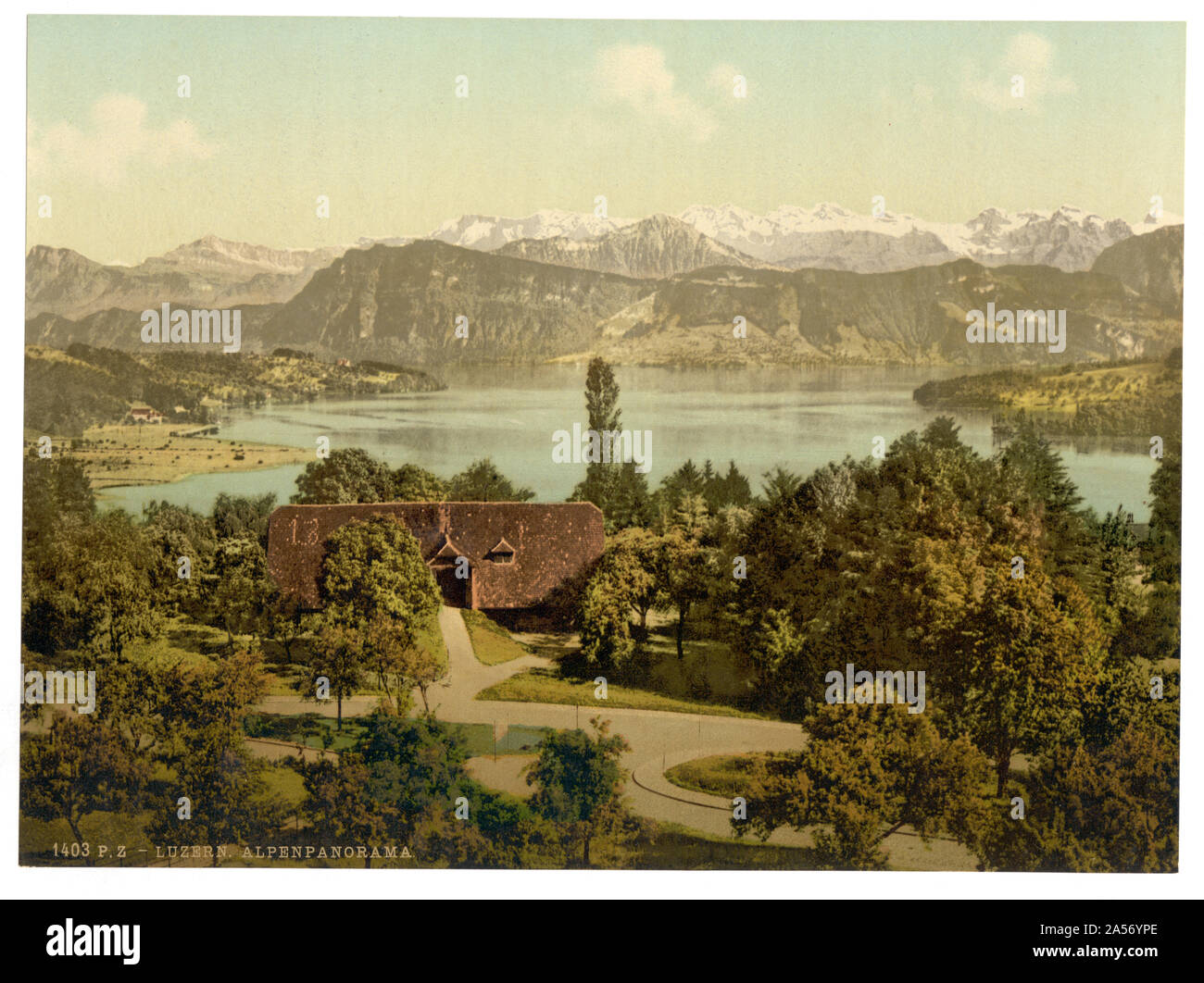 View of the southern chain of Alps, with the Titlis from Drei Linden, Lucerne, Switzerland Stock Photo