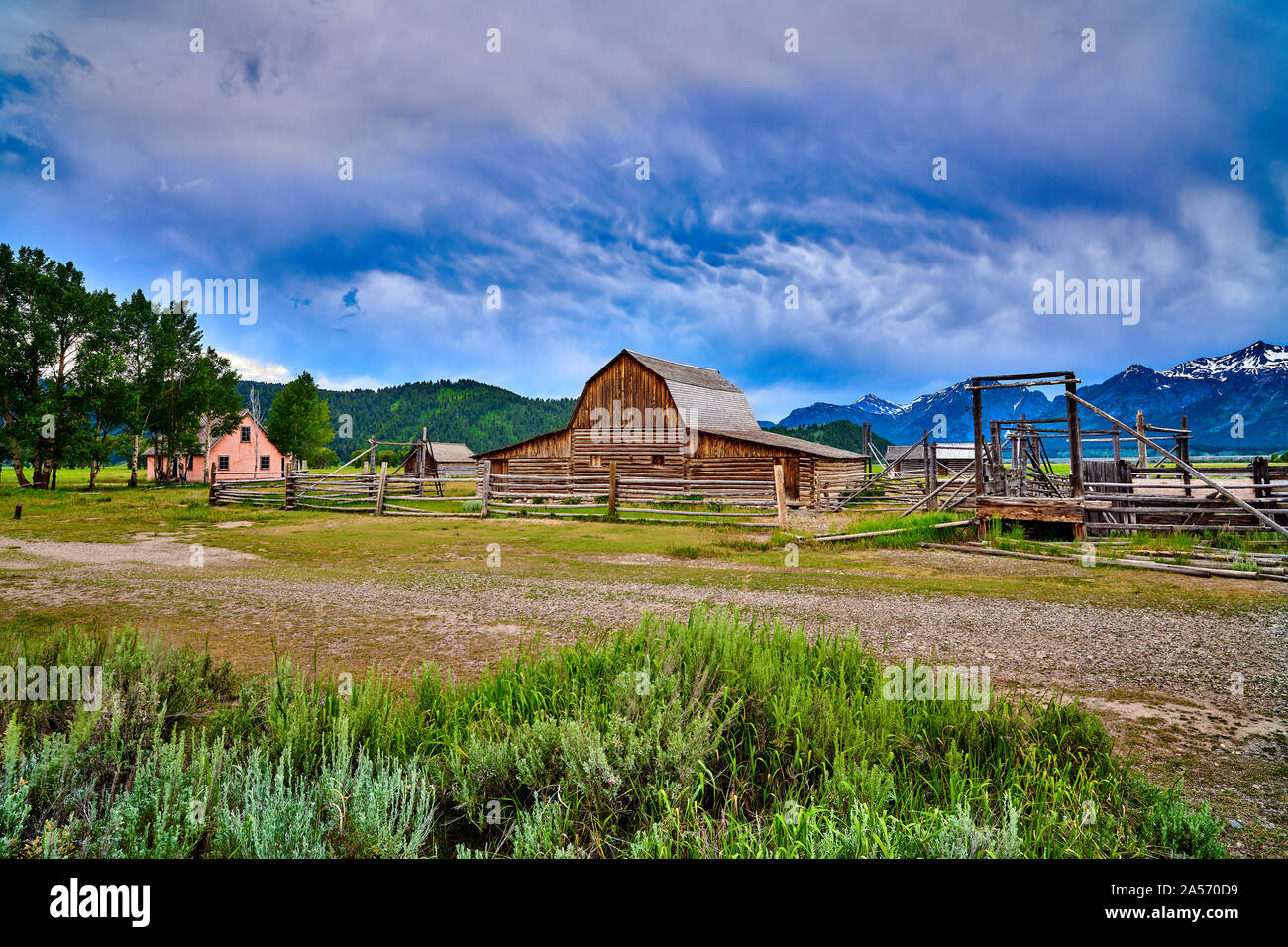 Homestead at Mormon Row, Grand Teton National Park, Wyoming. Stock Photo