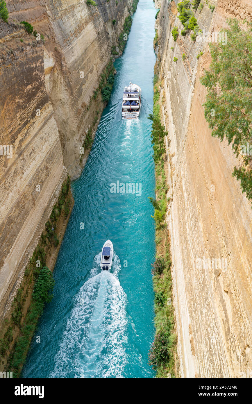 GREECE CORINTH JULY 17 2019; Corinth Canal with its deep sheer sides