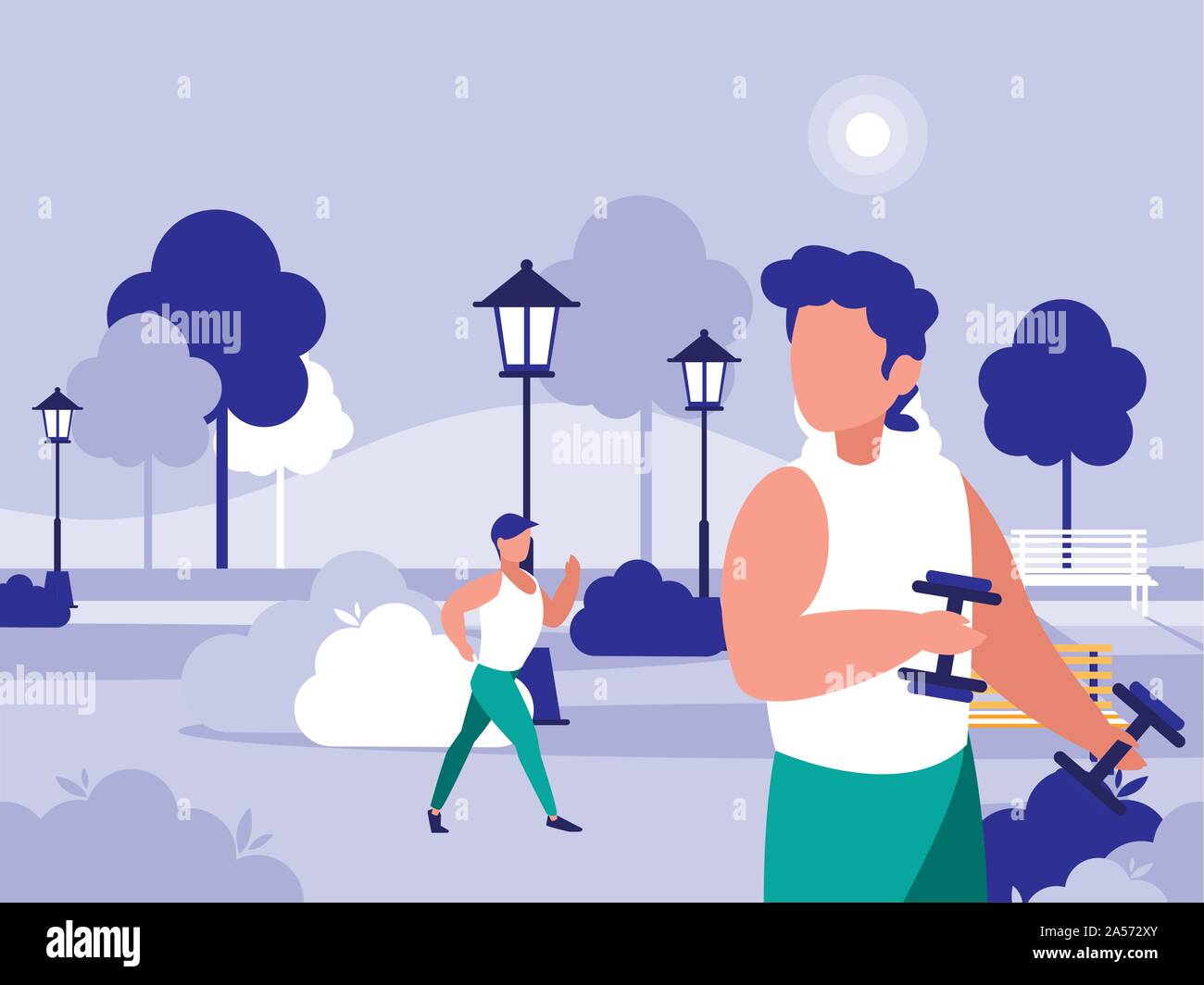 men in park in the city doing sports vector illustration design Stock ...