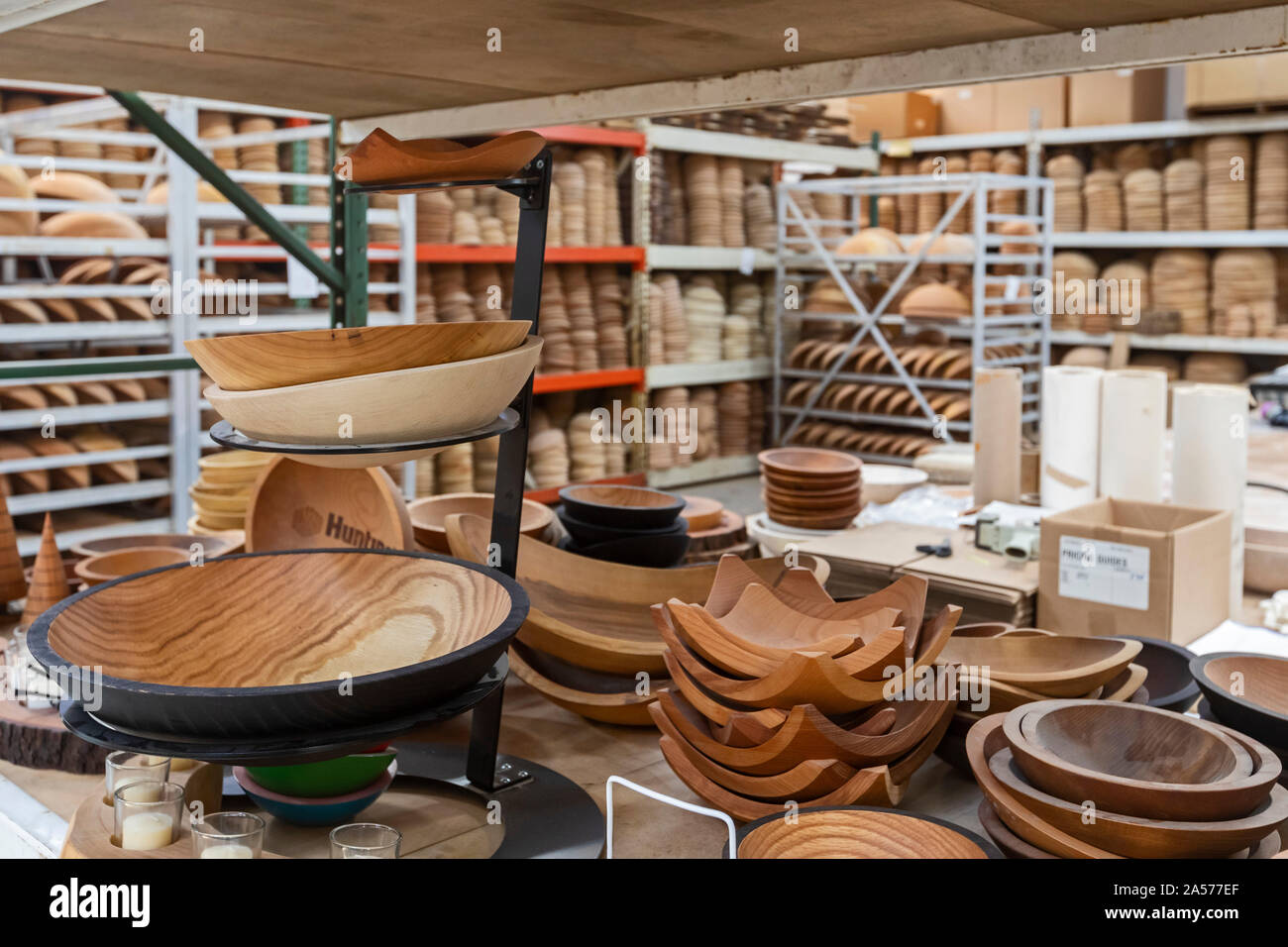 Holland, Michigan - Wood bowls at the Holland Bowl Mill, which turns logs into bowls and other wood products. Stock Photo