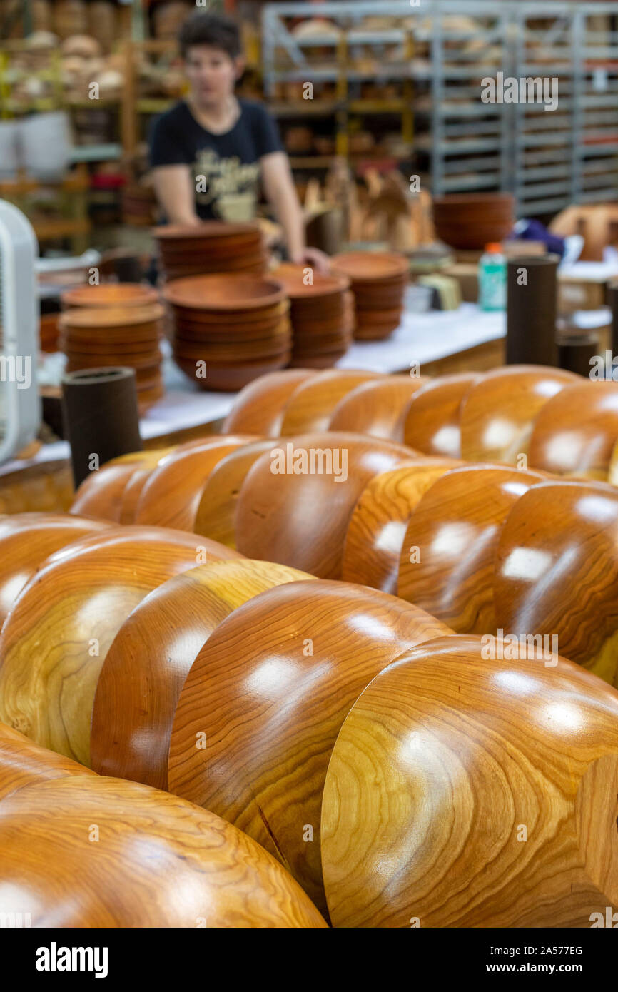 Holland, Michigan - Wood bowls at the Holland Bowl Mill, which turns logs into bowls and other wood products. Stock Photo