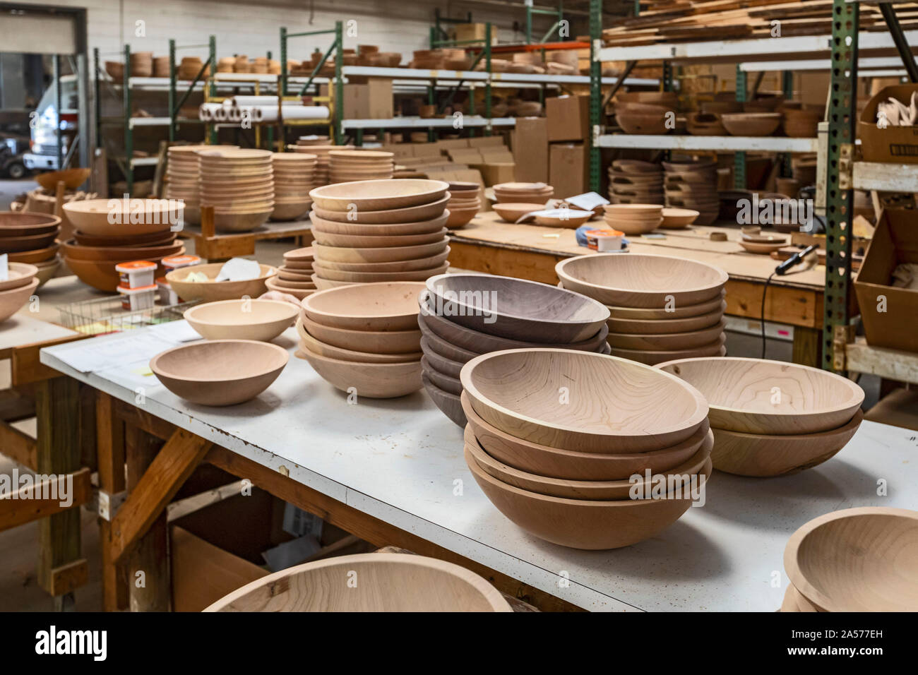 Holland, Michigan - Wood bowls at the Holland Bowl Mill, which turns logs  into bowls and other wood products Stock Photo - Alamy