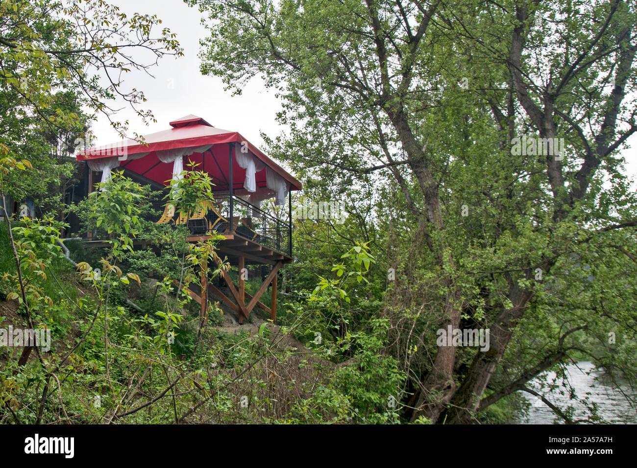 Raska, Serbia, May 04, 2019.View of one terrace overlooking the Ibar River. Stock Photo