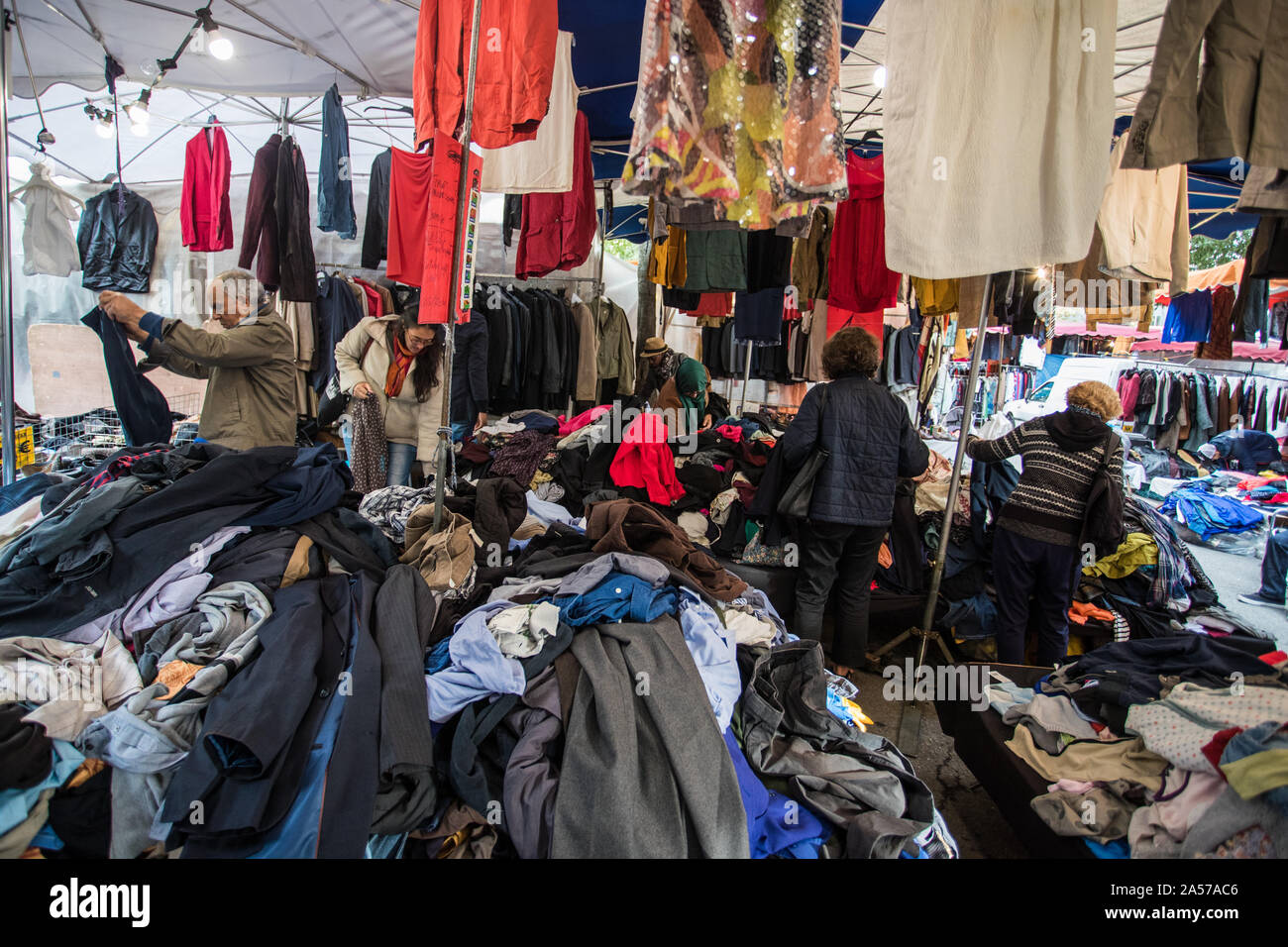 Paris, France - 30th September, 2019: People shopping for bargins at the  Montreuil flea market. one of the oldest flea markets in the capital. It is Stock Photo