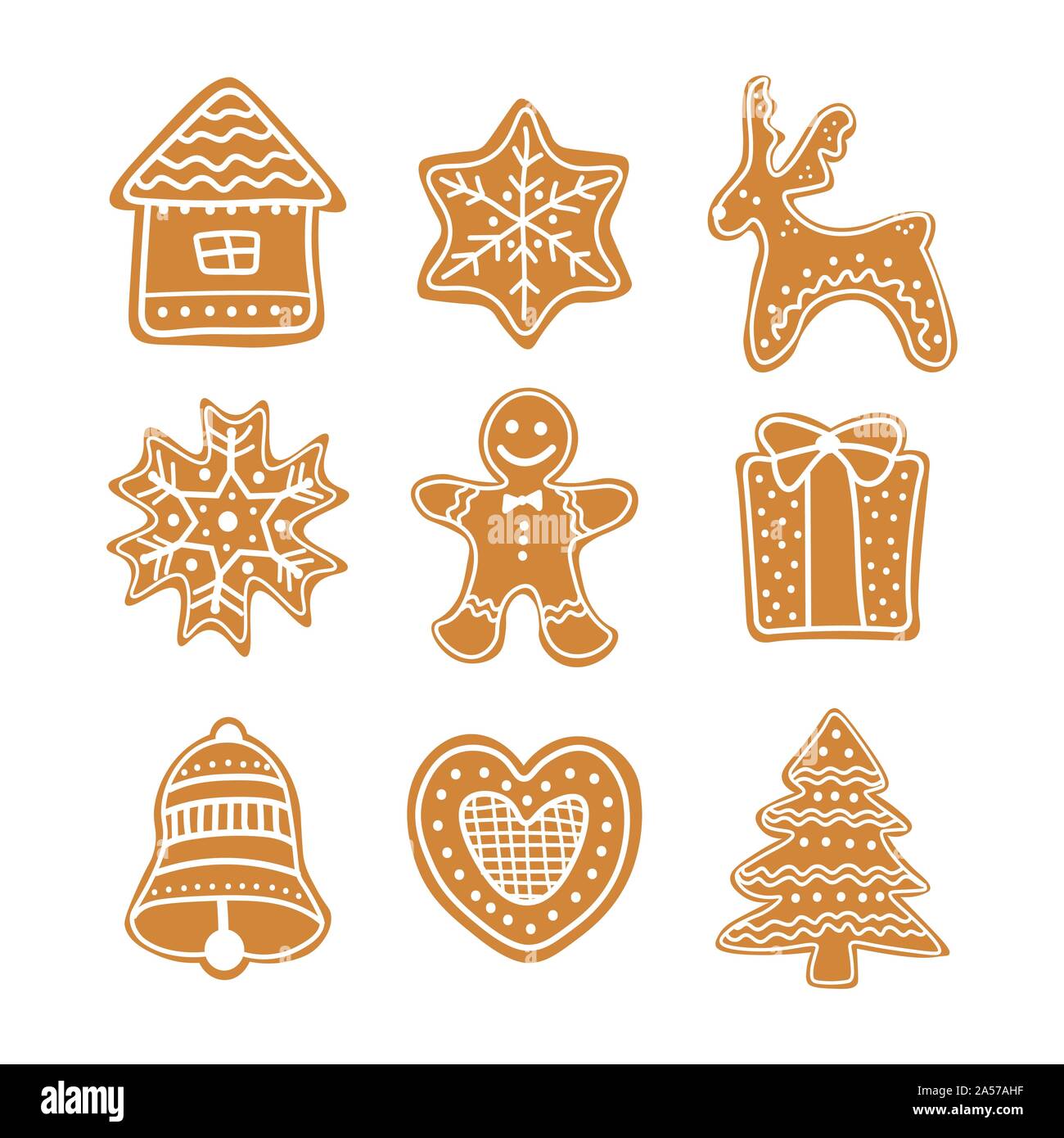 Set of Gingerbread cookies Christmas. Christmas cookies collection with gingerbread cookies figures - Christmas tree, gingerbread men, star, snowman, Stock Vector