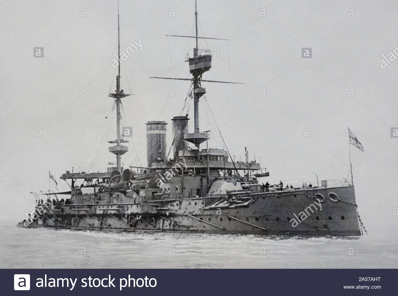 HMS Formidable, a WW1 British pre-dreadnought battleship, the ship was launched in 1901 and torpedod and sunk on New Year's Day 1915, vintage photograph early 1900s Stock Photo