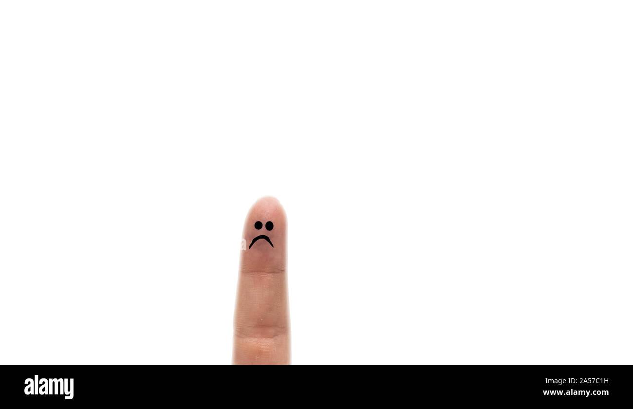 Finger art, angry face painted isolated on white background space for text Stock Photo