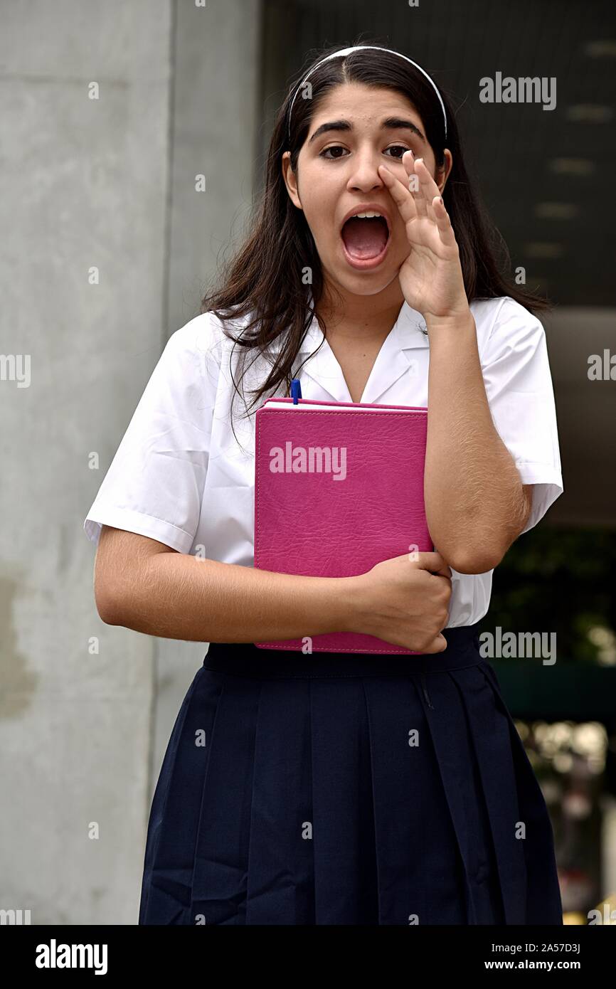 Catholic Colombian School Girl Yelling Stock Photo