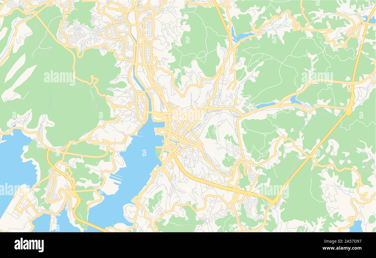 Printable street map of Nagasaki, Prefecture  Nagasaki, Japan. Map template for business use. Stock Vector