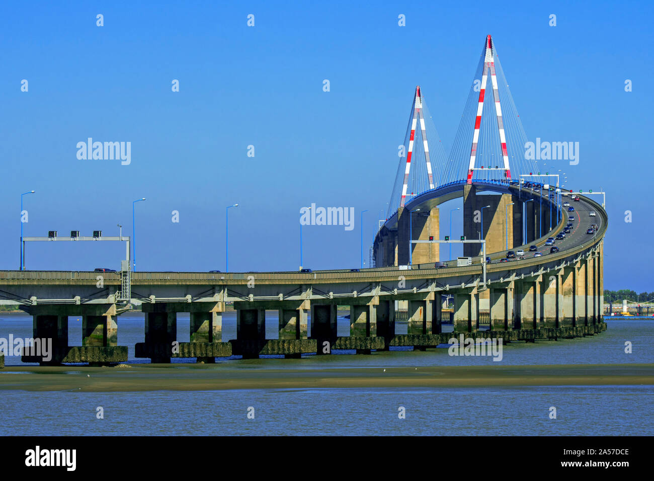 The St-Nazaire Bridge / Le pont de Saint-Nazaire, cable-stayed bridge spanning the Loire River, Loire-Atlantique, France Stock Photo