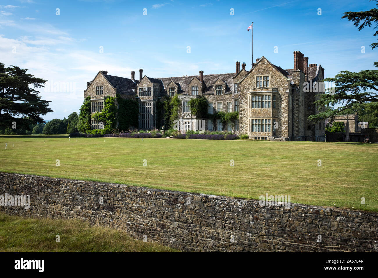 Lawn and haha in front of Parham House, West Sussex which dates from ...