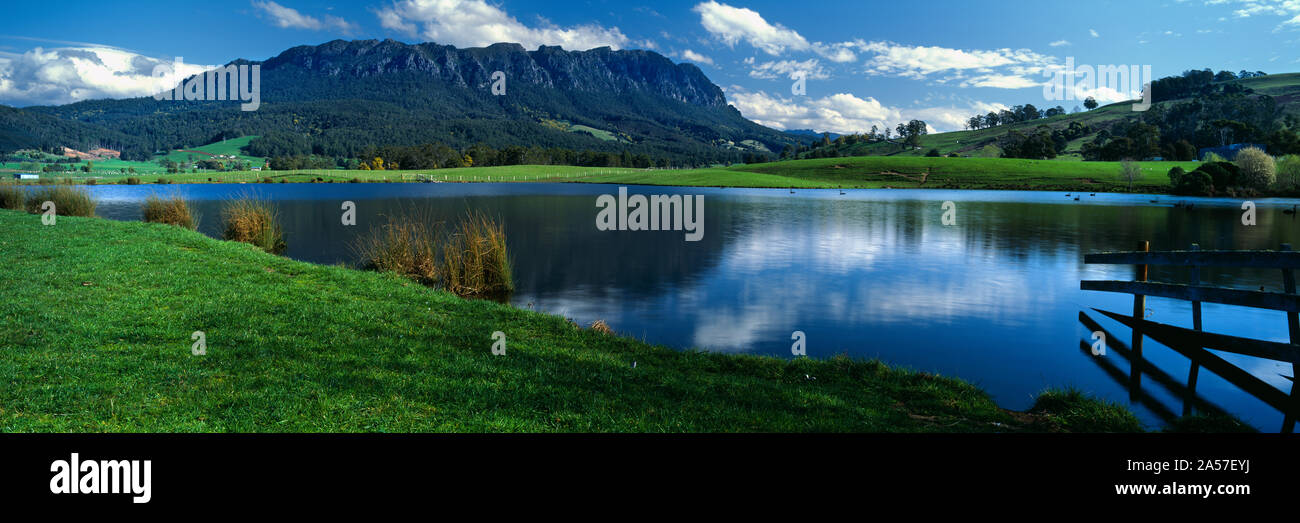 Reflection of the mountain in water, Mt Roland, Sheffield, Tasmania, Australia Stock Photo