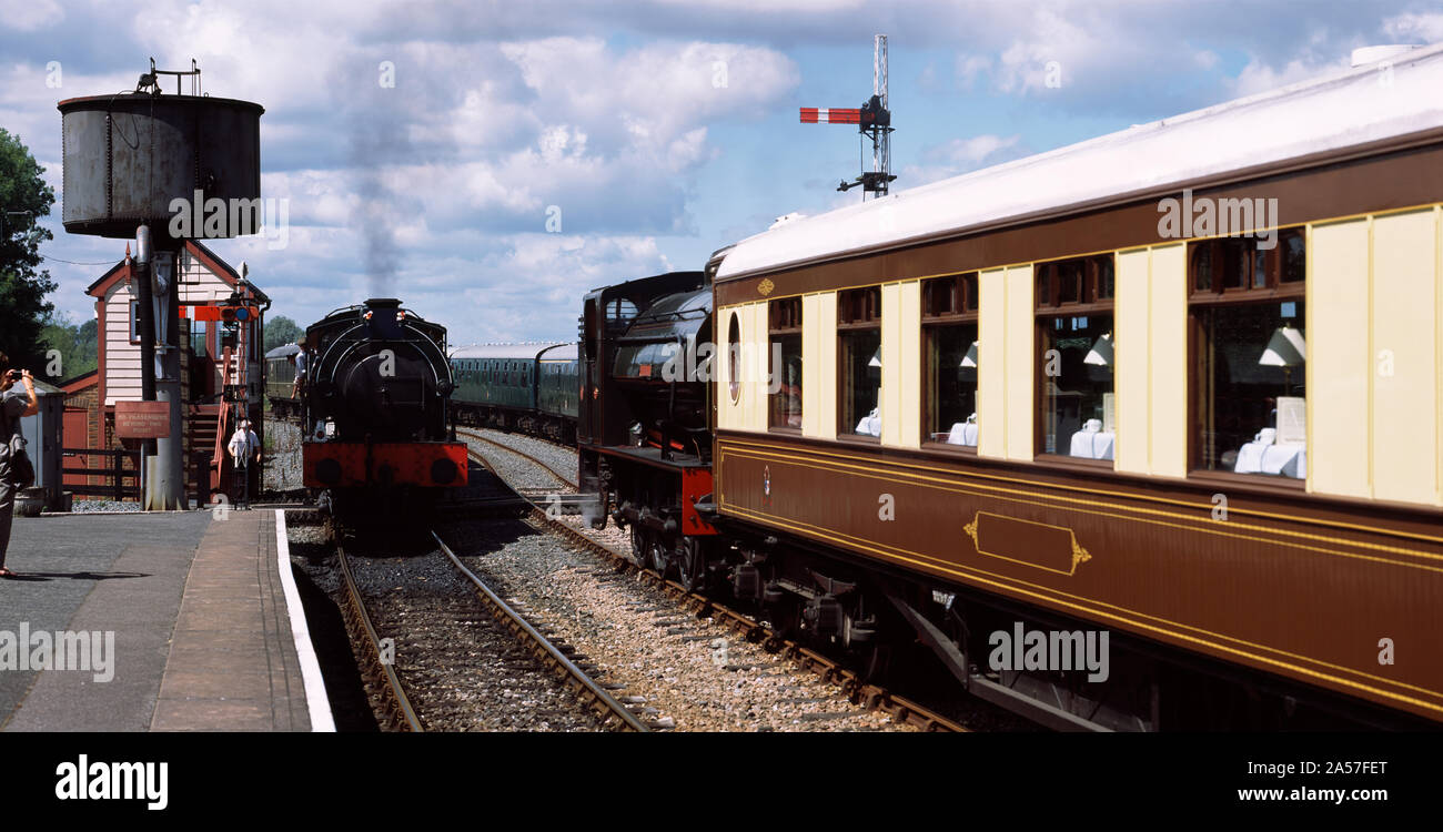 Trains at railroad station, Northiam Railway Station, Northiam, East Sussex, England Stock Photo