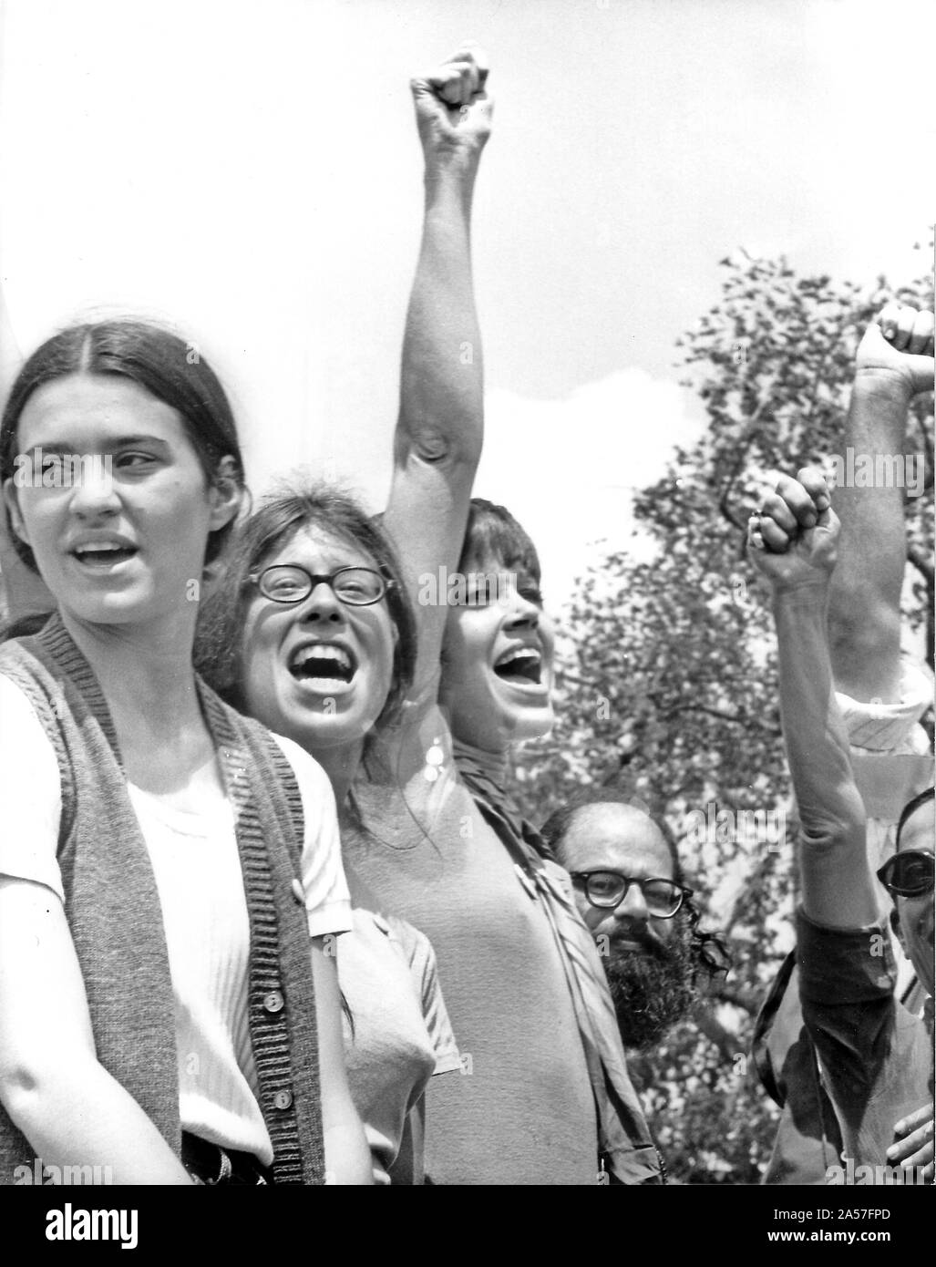 Washington, District of Columbia, USA. 9th May, 1970. Actress Jane Fonda raises her clenched fist towards the demonstrators as they shout ''power to the people'' after she addressed the estimated 100,000 people who attended the anti-war rally by the White House. The Demonstration was generally non-violent save for scattered outbreaks along Pennsylvania Avenue near the Department of Justice Building in Washington, DC on May 9, 1970 Credit: Benjamin E. ''Gene'' Forte/CNP/ZUMA Wire/Alamy Live News Stock Photo