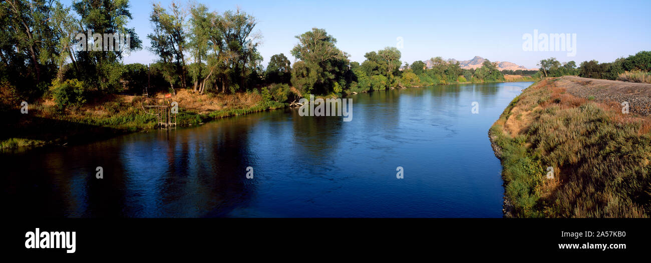 River with a mountain in the background, Sacramento River, Sutter Butte, California, USA Stock Photo