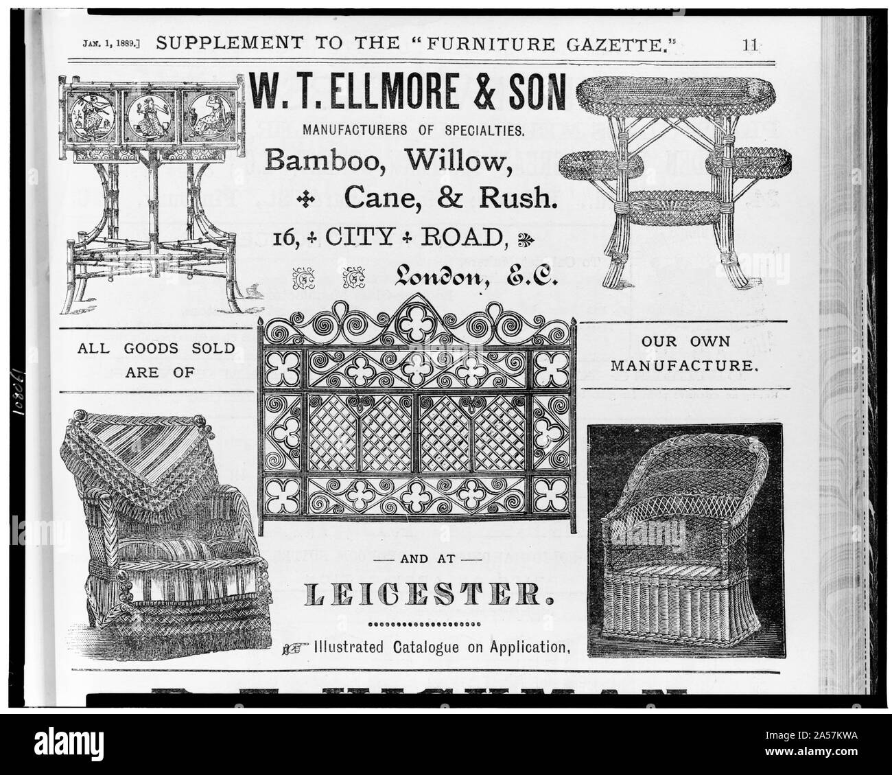 W.T. Ellmore & Son, manufacturers of specialties.  Bamboo, willow, cane, & rush, London, E.C. and at Leicester Stock Photo
