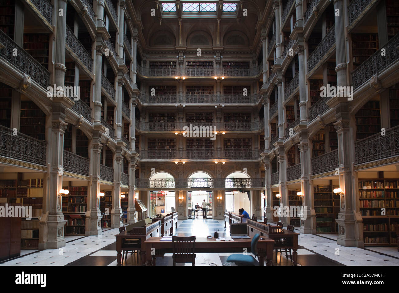 Interiors of a library, Peabody Institute, Johns Hopkins University, Baltimore, Maryland, USA Stock Photo