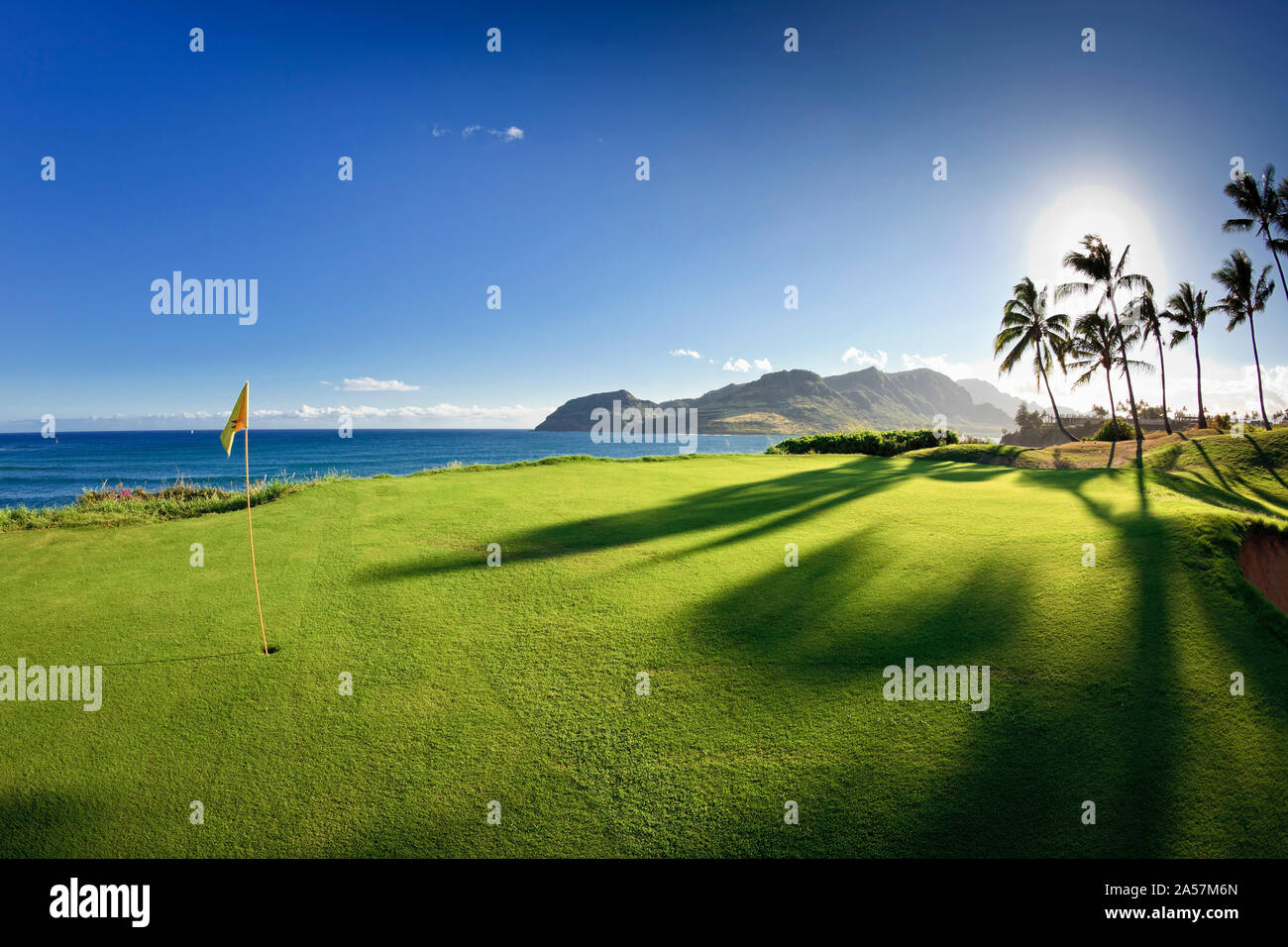 Golf flag in a golf course, Kauai Lagoons, Kauai, Hawaii, USA Stock Photo