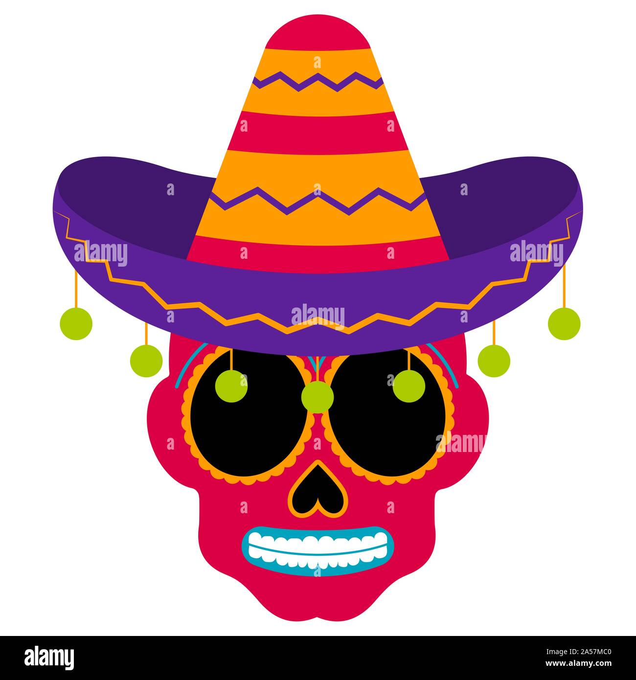 Mexican skull with a hat. Day of the dead - Vector illustration Stock ...