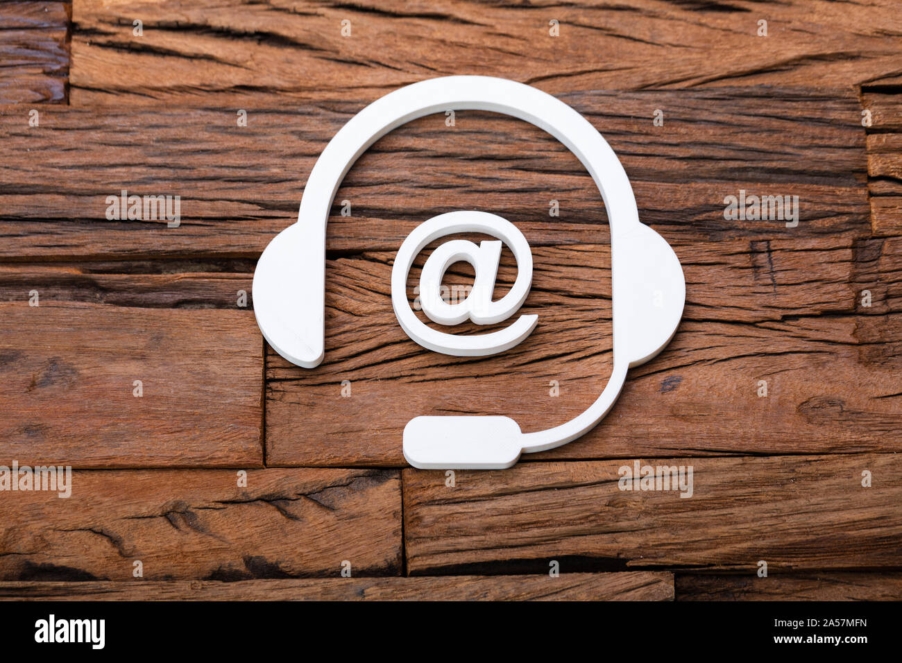 Online  Customer Support Concept On Wooden Desk Stock Photo