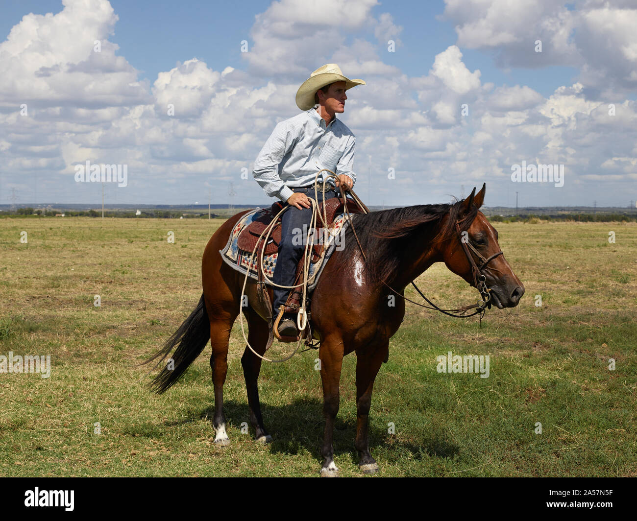 Wade Meador, a horse trainer based in Marietta, Oklahoma, trains horses