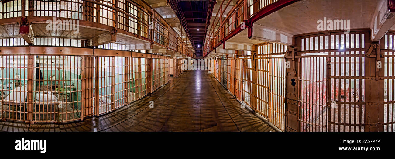 Corridor of a prison, Alcatraz Island, San Francisco, California, USA Stock Photo