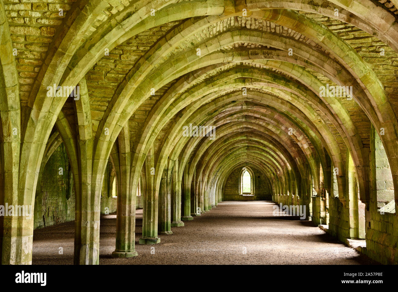 Fountains Abbey Cistercian monastery vaulted stone arch ceiling of the