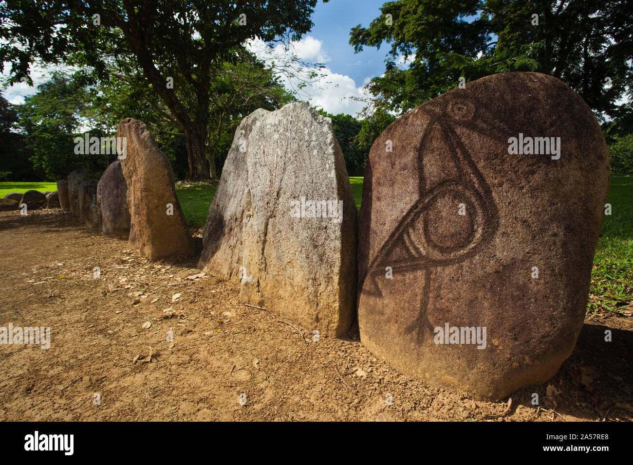 Monoliths at ancient Taino people's ceremonial site, Parque Ceremonial Indigena de Caguana, Utuado, Karst Country, Puerto Rico Stock Photo