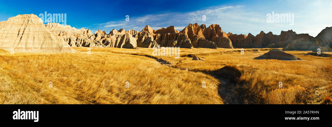 Rock formations on a landscape, Prairie Wind Overlook, Badlands National Park, South Dakota, USA Stock Photo