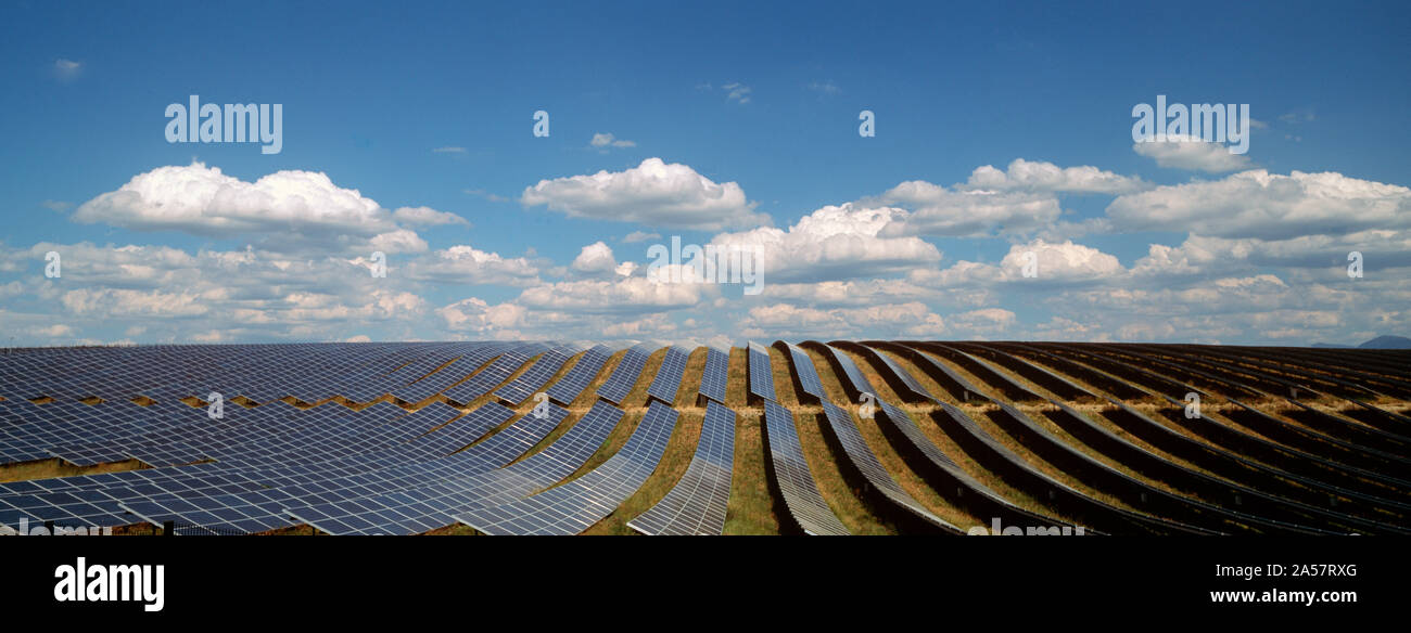 Solar panels in a field, Provence-Alpes-Cote d'Azur, France Stock Photo