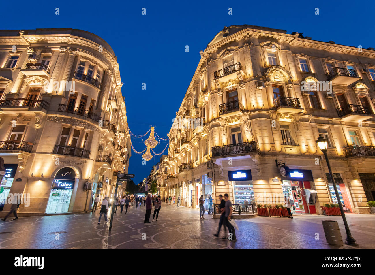 Nizami Street (Nizami kucəsi), a large pedestrian and shopping street in downtown Baku, named after the classical poet Nizami Ganjavi. Azerbaijan Stock Photo