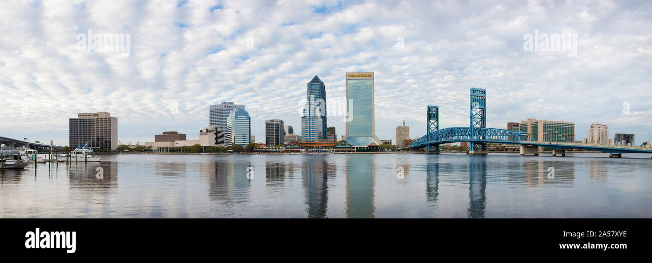Skyscrapers at the waterfront, Main Street Bridge, St. John's River, Jacksonville, Florida, USA Stock Photo