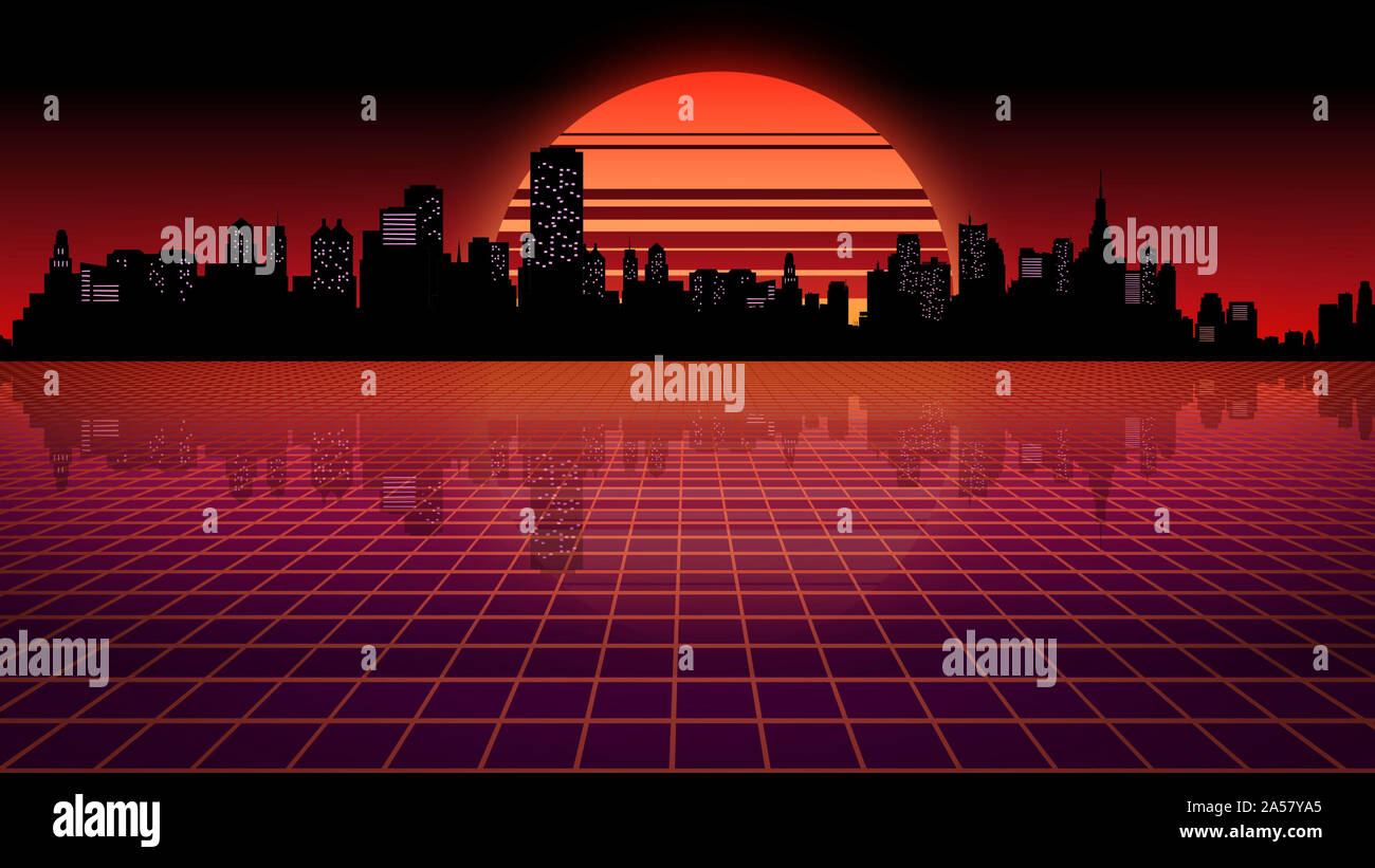 Retro futuristic background. Virtual space on the background of the ...